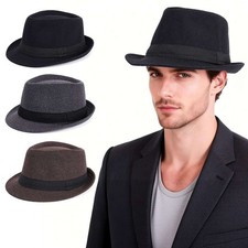 Short Brim Felt Fedora Hat Winter Trilby Cuban Cap for Men and Women