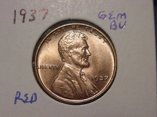 1937 LINCOLN CENT GEM BU RED GREAT LUSTER NICE POPULAR DATE FREE SHIPPING