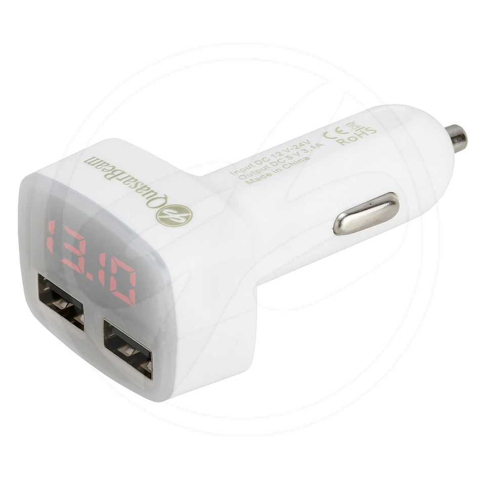 Автомобильное зарядное устройство для сигарет двойной USB-адаптер тестер аккумулятора 4 в 1 QuasarBeam - белое - Изображение 3 из 4