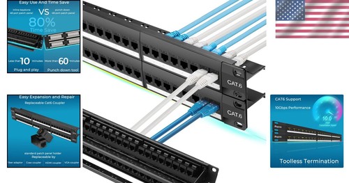 Toolless 48-Port Patch Panel with Removable Back Bar & 10G Speed Capability - Picture 2 of 10