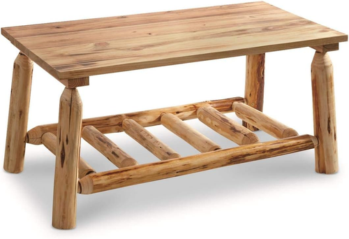 Wood Farmhouse Coffee Table Rustic Cabin Log Living Room Natural Pine Weathered - Picture 8 of 12