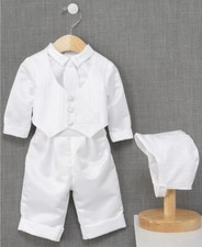 NWT Lauren Madison Baby Boys' White Hat  Suit Christening Set 18M pfe1522