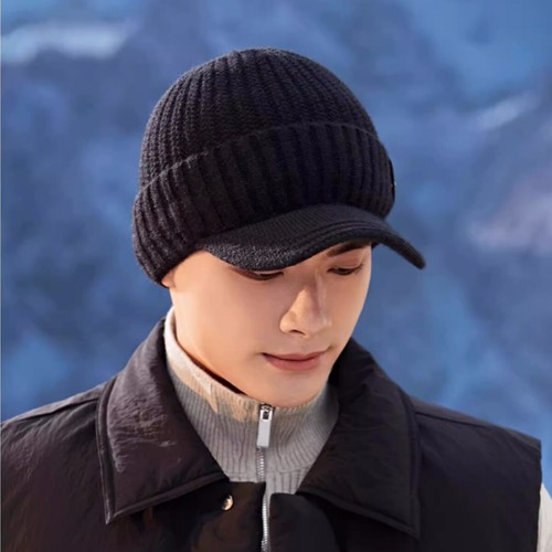 Knitted Winter Warm Men Visor Wide Brim Hat Casual Beanies Head Wrap Cover Cap - Picture 9 of 16