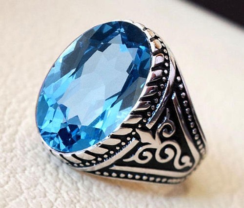 Solid 925 Sterling Silver Sky Blue Topaz Oval Cut Gemstone Wedding Men's Ring - Picture 6 of 12