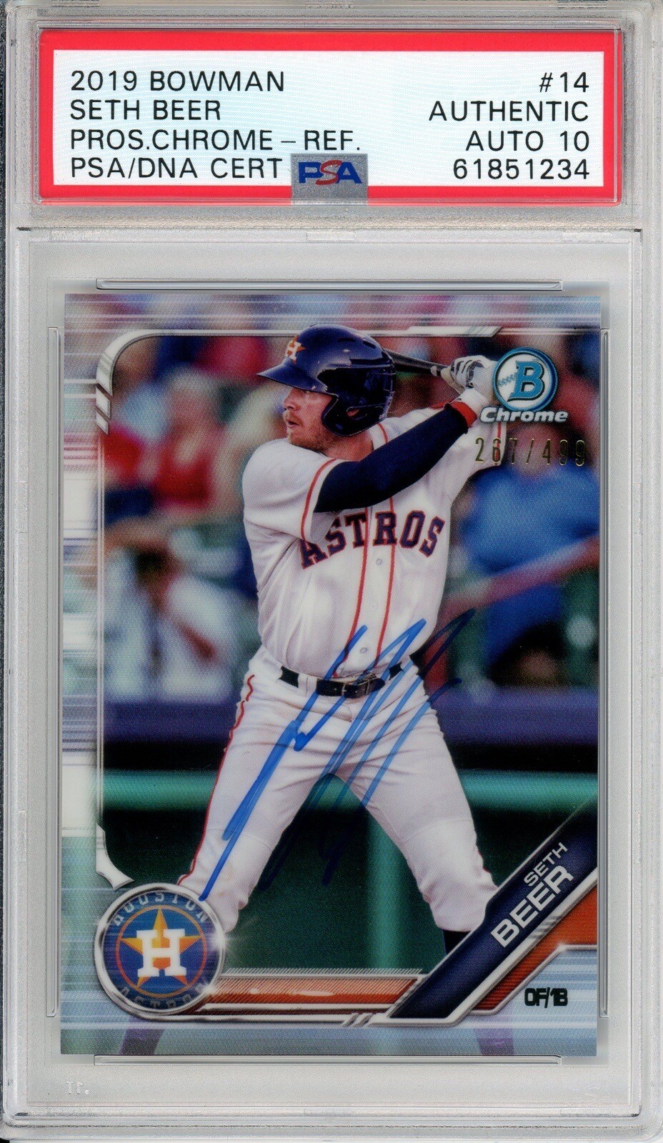 2019 Bowman Chrome Refractor /499 Seth Beer Authentic PSA 10 In Person Autograph