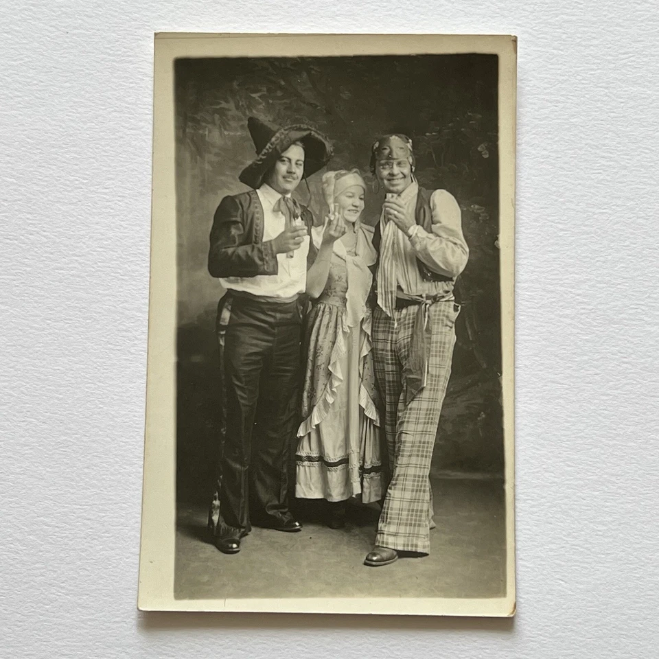 Antique RPPC Real Photograph Postcard Halloween Costume Men Woman Odd Shots - Image 2 of 4
