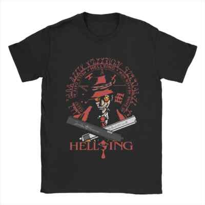 Hellsing Manga T Shirts for Men 100% Cotton Funny T-Shirts Crewneck Anime Tees S