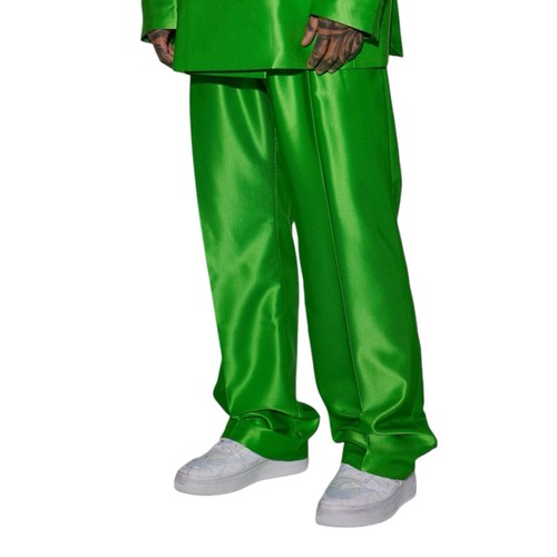 Fashion Nova Call On Me Bright Green Relaxed Flare Trousers Pants Black Size 30 - Picture 1 of 5