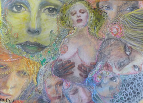 PINTURA ORIGINAL 13 X 18 COLLAGE LÁPICES ACUÁTICOS INSPIRADORES DE ARTISTA - Imagen 5 de 12