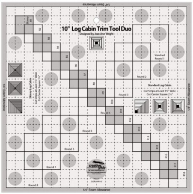 Creative Grids 10'' Log Cabin Trim Tool Duo Square Sewing Quilting Ruler CGRJAW10