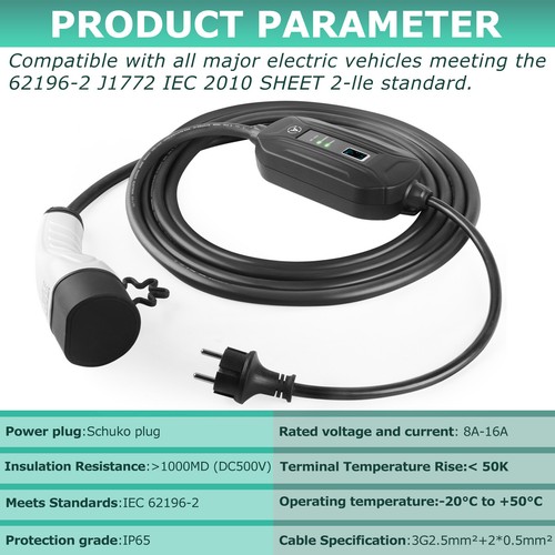 Typ 2 EV ladekabel 13A 16A 10A 8A Elektroauto Ladegerät Tragbare Ladebox Schuko - Bild 10 von 12