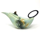 HULL Art Deco Pottery Teapot 1950's Parchment & Pine Sage Green VTG Mid Century