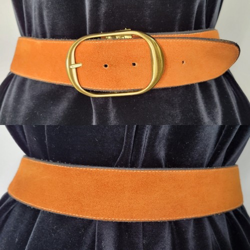Vintage GARAY Brown Suede Leather Belt One Size 35" x 1.5" Gold Hardware