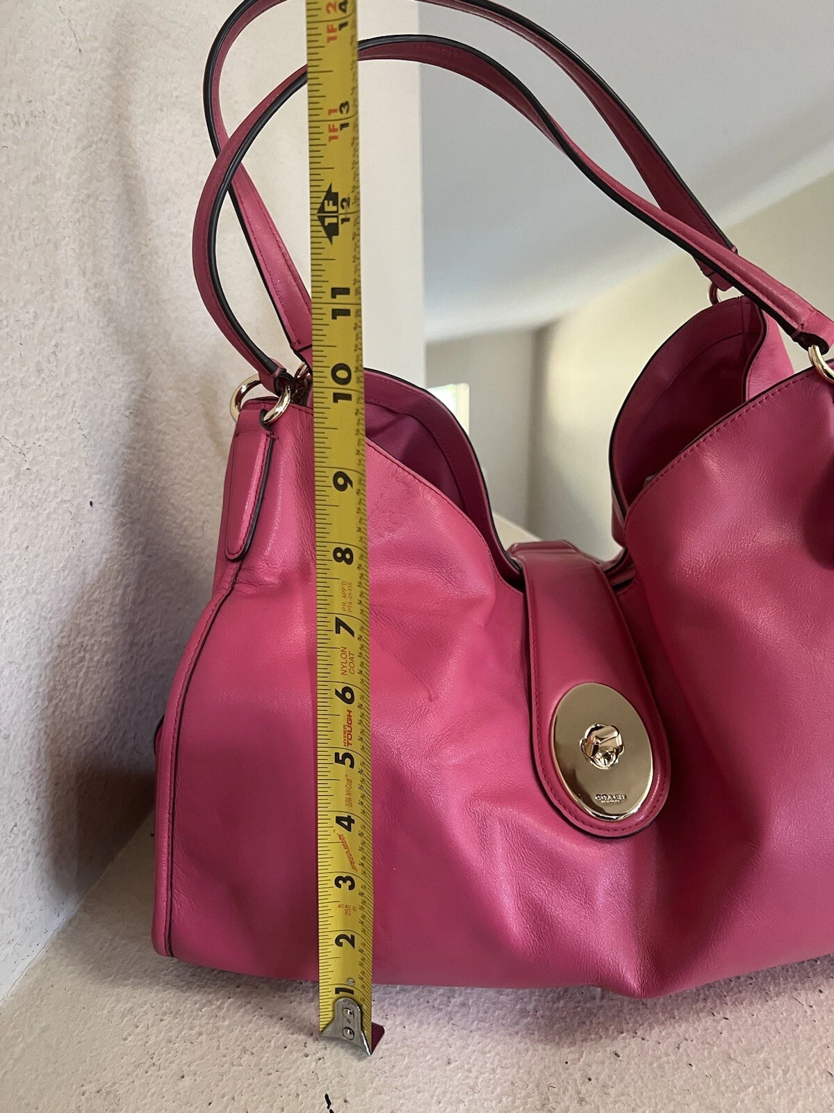 Autentica borsa a tracolla Coach Carlyle rosa caldo pelle liscia borsa tote rara