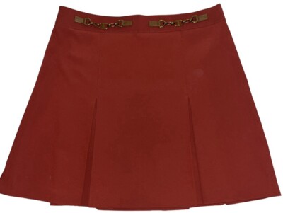 Tory Burch Pleated Silla Crepe Chain Accent Mini Skirt Rust Burnt
