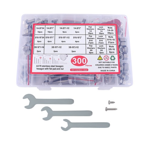 ​300 Teile Edelstahl Sechskantschrauben Muttern Sortiment Set 1/4-20 5/16-18 3/8-16 - Bild 1 von 17