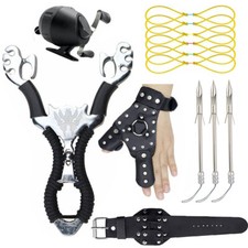 Hunting Fishing Slingshot Kit Hand Guard Archery Catapult Darts Reel Broadheads