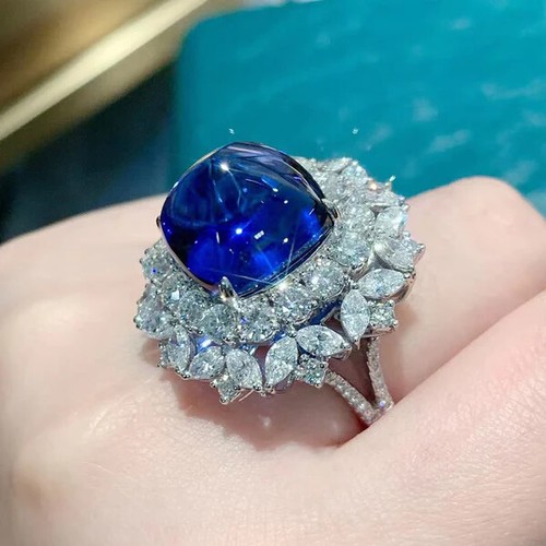 Silver Plated Anti Tarnish Navy Blue Tanzanite Geometrical Style Finger Ring - Picture 5 of 5