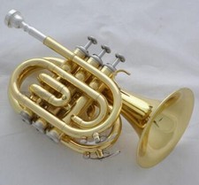 Quality Gold Pocket Trumpet B-flat Horn Large bell Brand New With Case