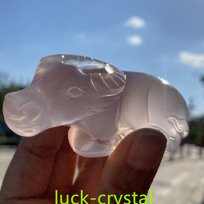 141g Top Natural Pink Rose Quartz Hand Carved Crystal Cow Reiki Healing 1pc,xx4