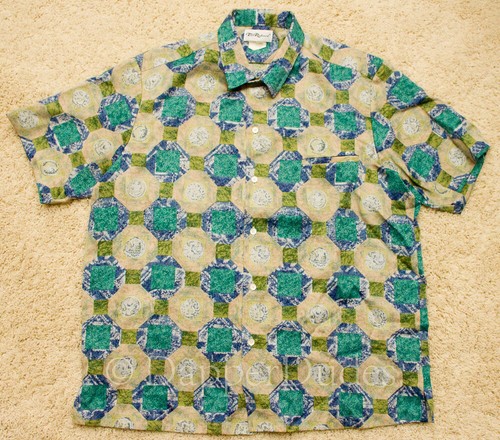 VTG 70’s! TORI RICHARD Hawaiian Camp Shirt-Men XL-Polyester-Green Teal Blue-USA