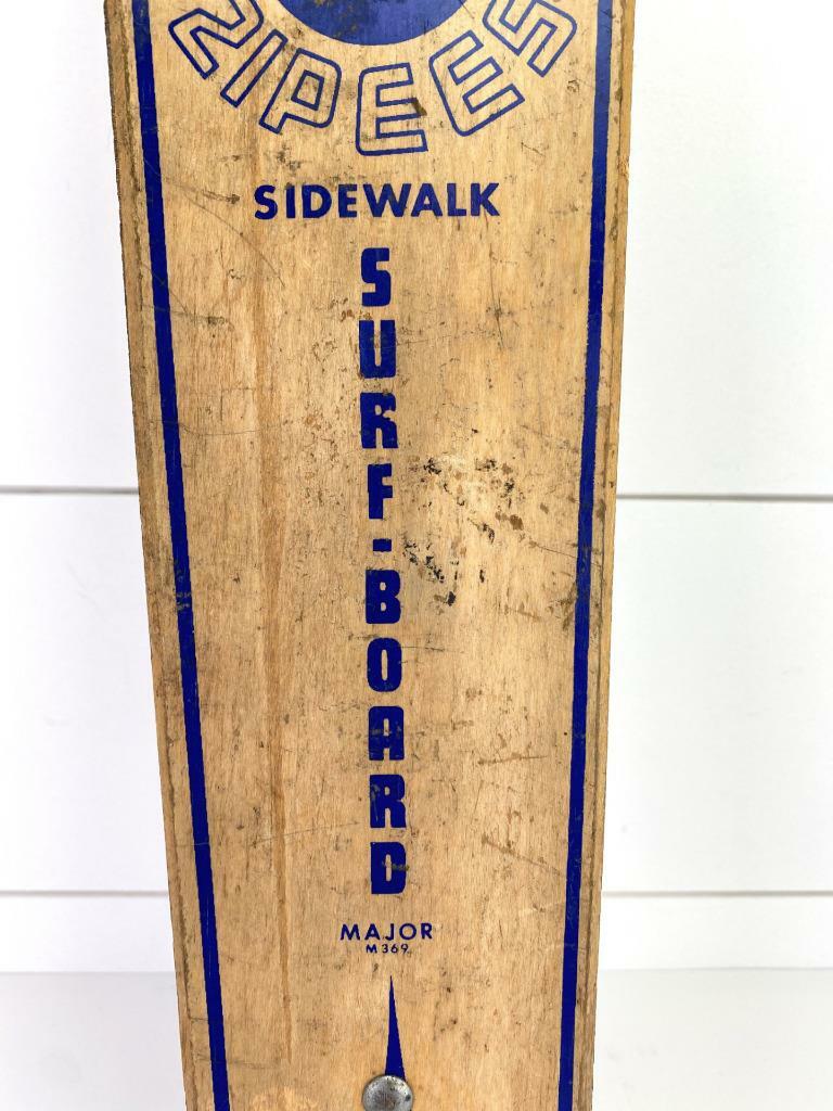 Vintage Zipees Wood Skateboard Sidewalk Surfboard Metal Wheels