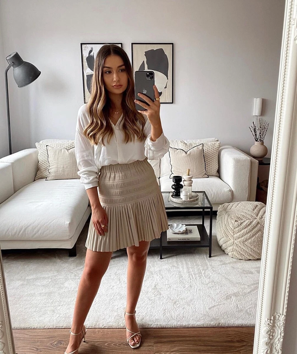 Faux leather pleated skirt clearance cream