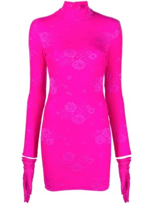 hot pink long sleeve lace dress Long Sleeve Sequin A Line Maxi Dress Hot Pink