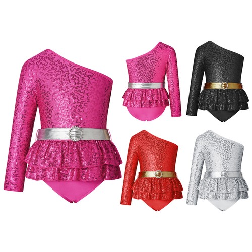 Costume tutina balletto paillettes obliqua danza body lucida bambina ragazza - Foto 6 di 48