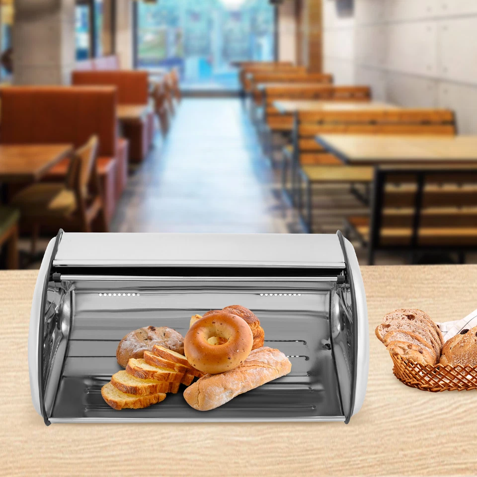Caja de pan de acero inoxidable cubo de pan plateado mostrador de cocina contenedor de pan Foto 3 de 4