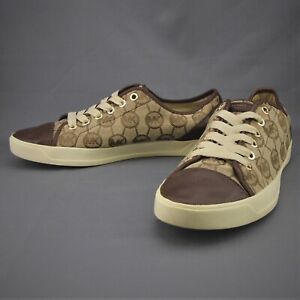 Michael Kors MK City Logo Brown Leather Lace Up Sneakers 