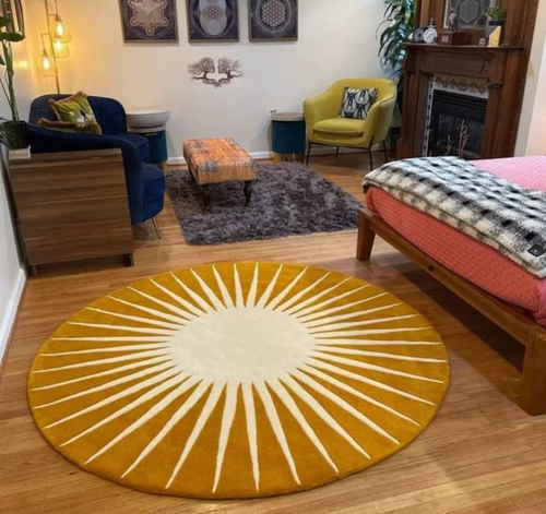 Vaserely Moss Gold Hand-Tufted Round Rug 100% Wool Handmade Rug 6x9 9x12 Feet - Picture 18 of 21
