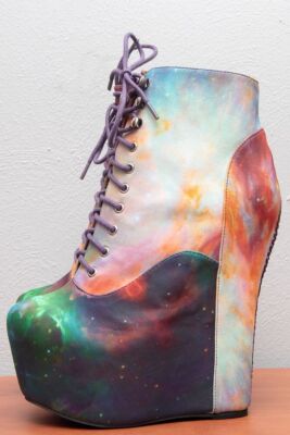 New *JEFFREY CAMPBELL x BLACK MILK* Cosmic DAMSEL Galaxy Platform WEDGE BOOTS 7