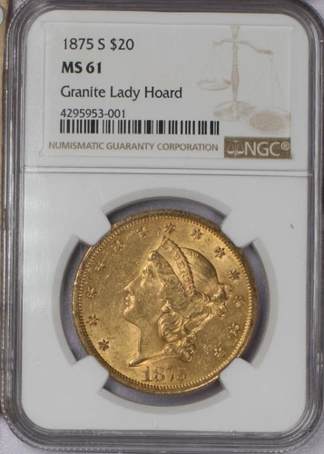 1875-S Gold Liberty Head $20 Granite Lady Hoard NGC MS61