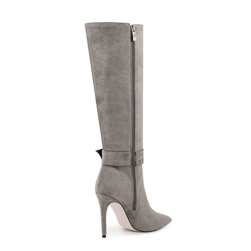 Womens Fashion Faux Suede Pointy Toe Zipper High Heel Knee High Boots Shoes - Picture 6 of 16