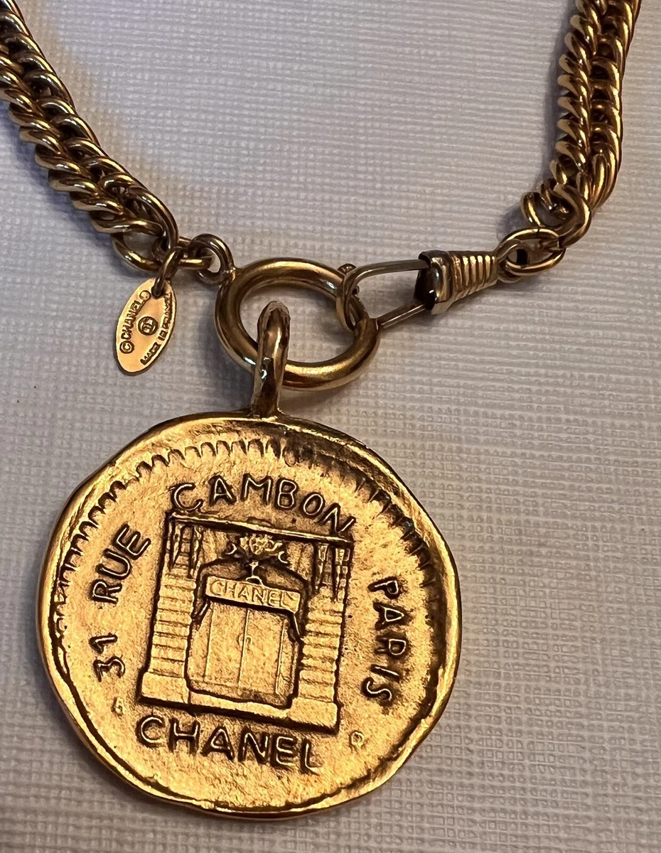 RARE Vintage Chanel Necklace 31 Rue Cambon Paris Coin Pendant