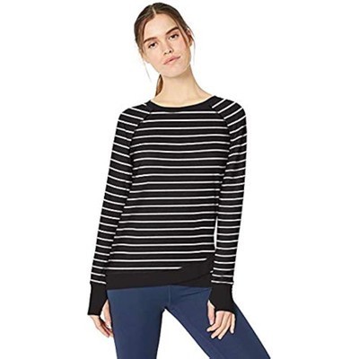 Danskin Womens Crisscross Tunic Pullover Sweatshirt (Deep Black/White Stripe)