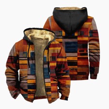 Men's Multi Color Blocking Fleece Lined Hoodie Sweater Winter Zip Hoody Jacket