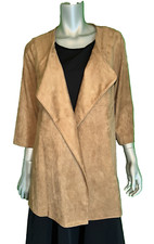 METAPHOR NWT Tan Faux Suede 3/4 Sleeve Open-Front Blazer Jacket sz S 128