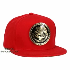 Mexico Hat Federal Metallic Gold Logo Snapback Flat Bill Baseball Cap- Red/Gold