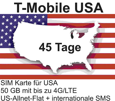 t-Mobile USA Prepaid SIM mit 50 GB / 5G + US-Allnet-Flat für 45 Tage