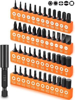 AEJ 49-Pack Screwdriver Bit Set, Hex Head Drill 12pc Torx Bits, Black 