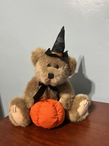 Wishpets 1998 Theodore Halloween Witch Brown Teddy Bear Pumpkin Bowl Plush