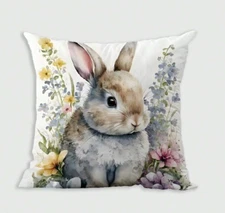 1 Pc Easter Themed Rabbit Flower Short Plush Pillow Cover,  Versatile, 18" Cute