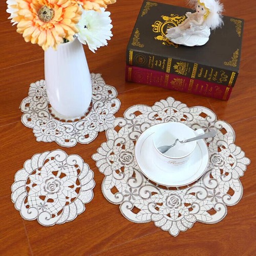 Vintage Embroidered Lace Tablecloth Dining Table Runner Doilies Mats Wedding - Picture 15 of 63
