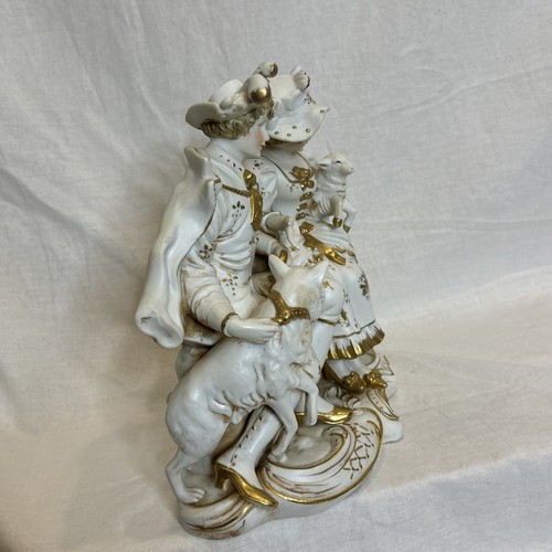 ANTIKE CAPODIMONTE PORZELLAN FIGUR "HIRTE, DAME, HUND UND SCHAF" - Bild 6 von 11