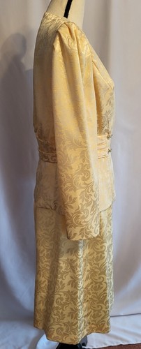 ☆Vintage 60s☆ Womens 2 Pc Yellow Jacquard Skirt Suit Mother Of The Bride W/TAGS! - Picture 6 of 17
