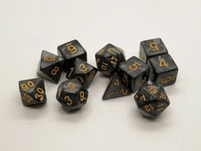 D&D RPG 11 Piece Dice Set Pearl Black With Dice Bag! 615