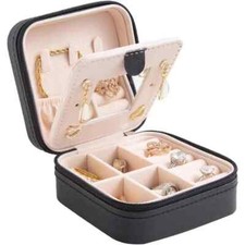 Travel Jewelry Box with Mirror, Travel Case Jewelry Travel Organizer Black