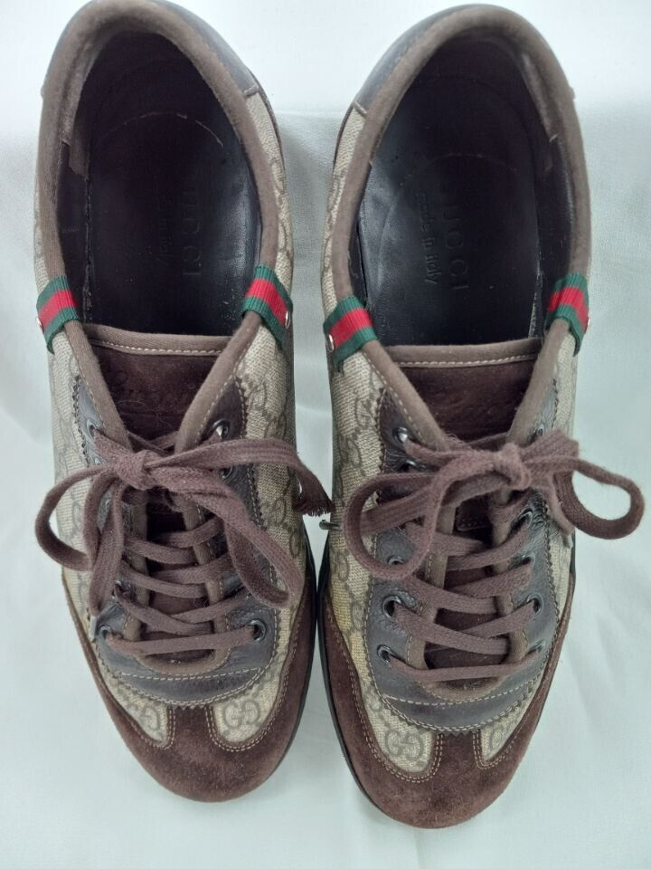 GUCCI Dark Brown GG Monogram Canvas Leather & Suede Men's